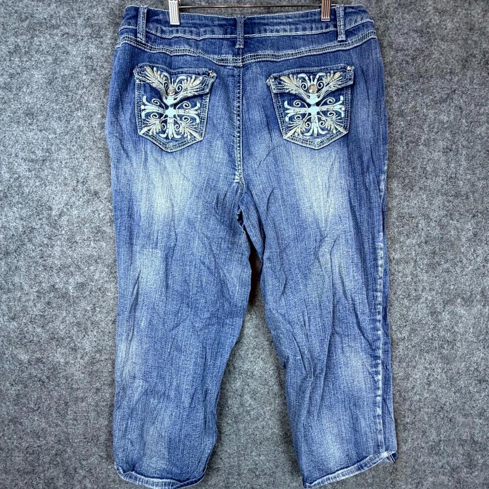 Cato Capri Jeans Womens 16 Blue Denim Cropped Flap Pocket Y2K Rhinestones